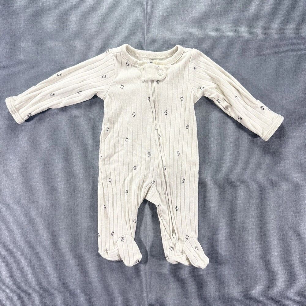 Carters Preemie Baby Ivory Flower One Piece Zip Up